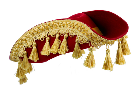 Red Wool Felt Tricorn Pirate Hat w/ Gold Tassels