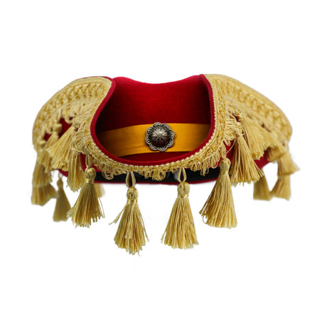 Red Wool Felt Tricorn Pirate Hat w/ Gold Tassels