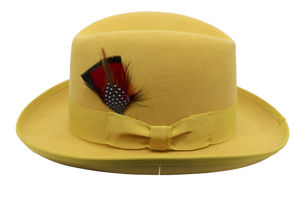 Yellow Wool Fedora with Feather