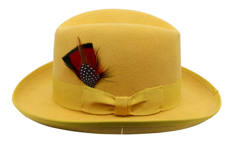 Yellow Wool Fedora with Feather