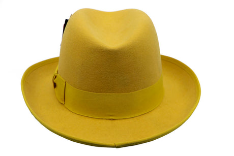 Yellow Wool Fedora with Feather