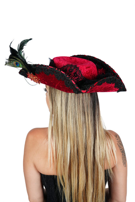 Red Pirate Hat with Feather