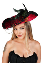 Red Pirate Hat with Feather