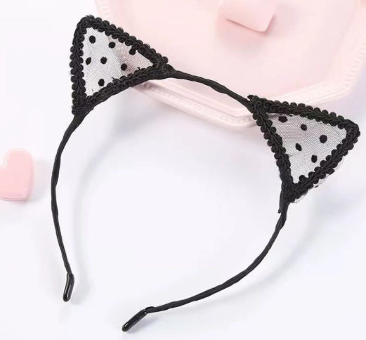 Polka Dot Kitty Ear Lace Headband