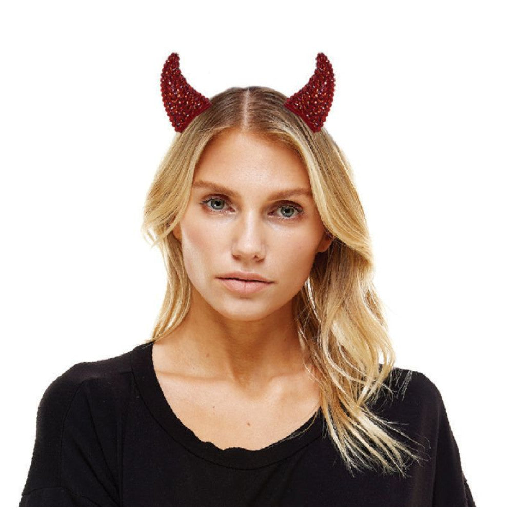 Red Rhinestone Clip On Horns