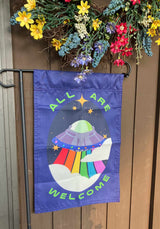 All Are Welcome Alien UFO Garden Flag