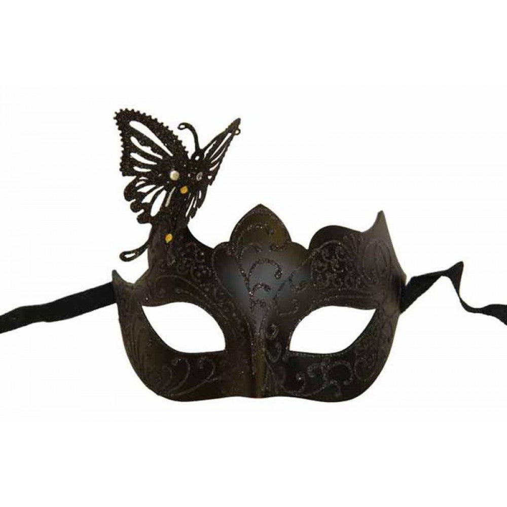 Black Venetian Mask w/ Metal Butterfly