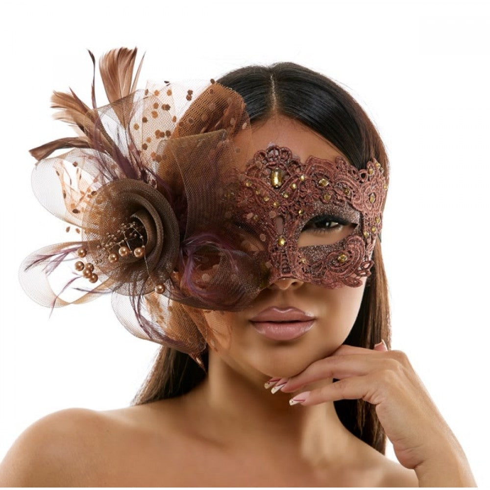 Brown Fairy Lace Venetian Mask