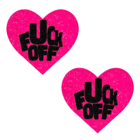 F*ck Off Blacklight Neon Pink Glitter I Heart U Pasties
