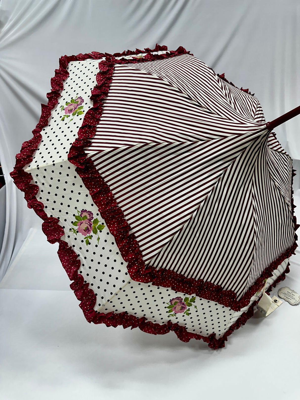 Black Red Stripes with Roses Pagoda Umbrella