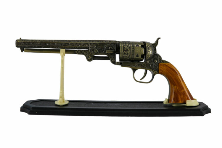 13.5" Decorative Antique Bronze Revolver w/ Display