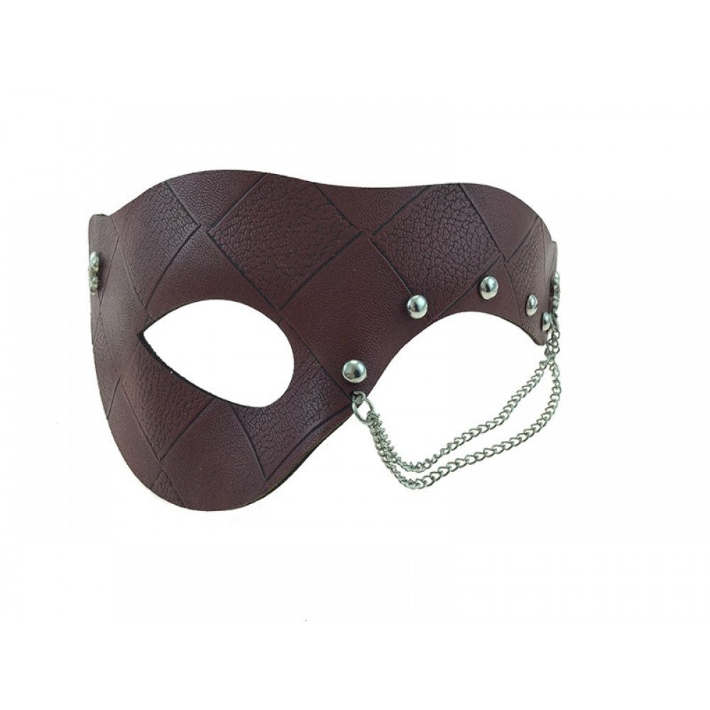 Brown Studded Leather Chain Mask
