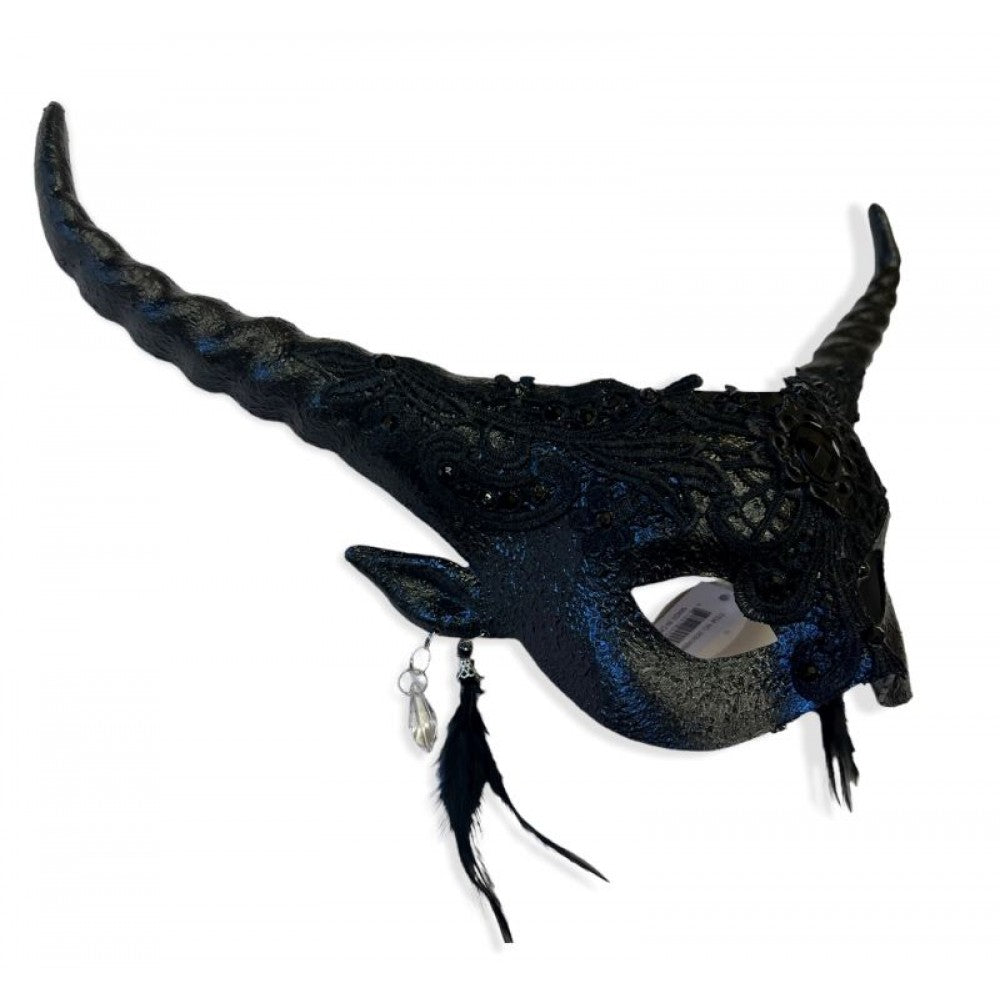 Black Venetian Lace Horned Mask