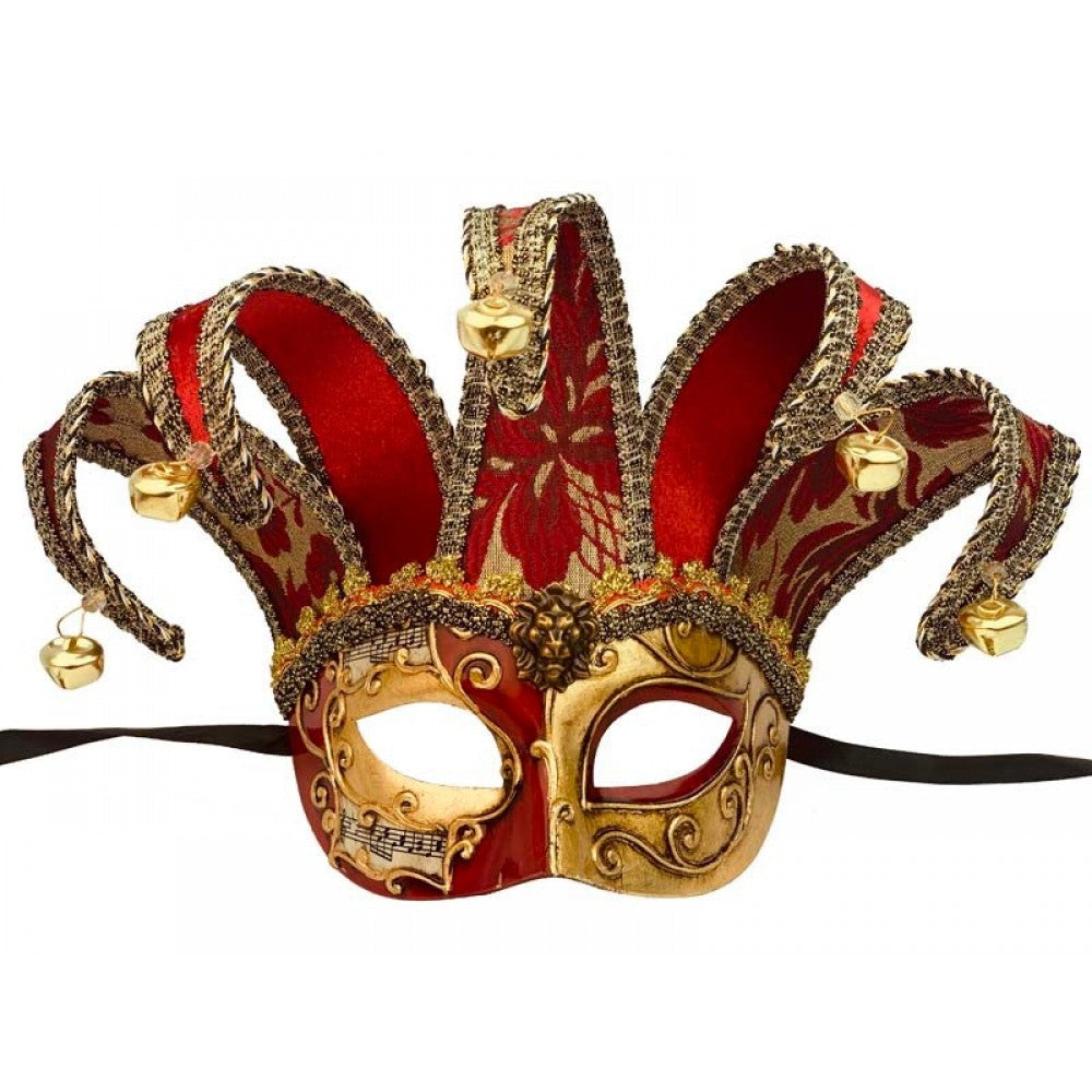 Red & Gold Venetian Jester Half Mask