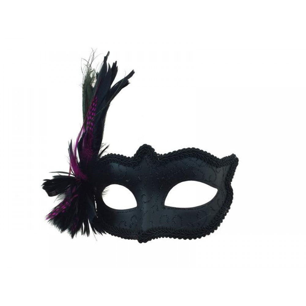 Black Purple Feather Masquerade Mask
