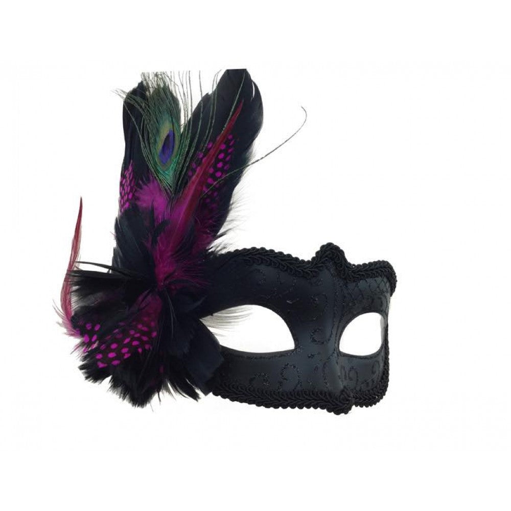 Black Purple Feather Masquerade Mask