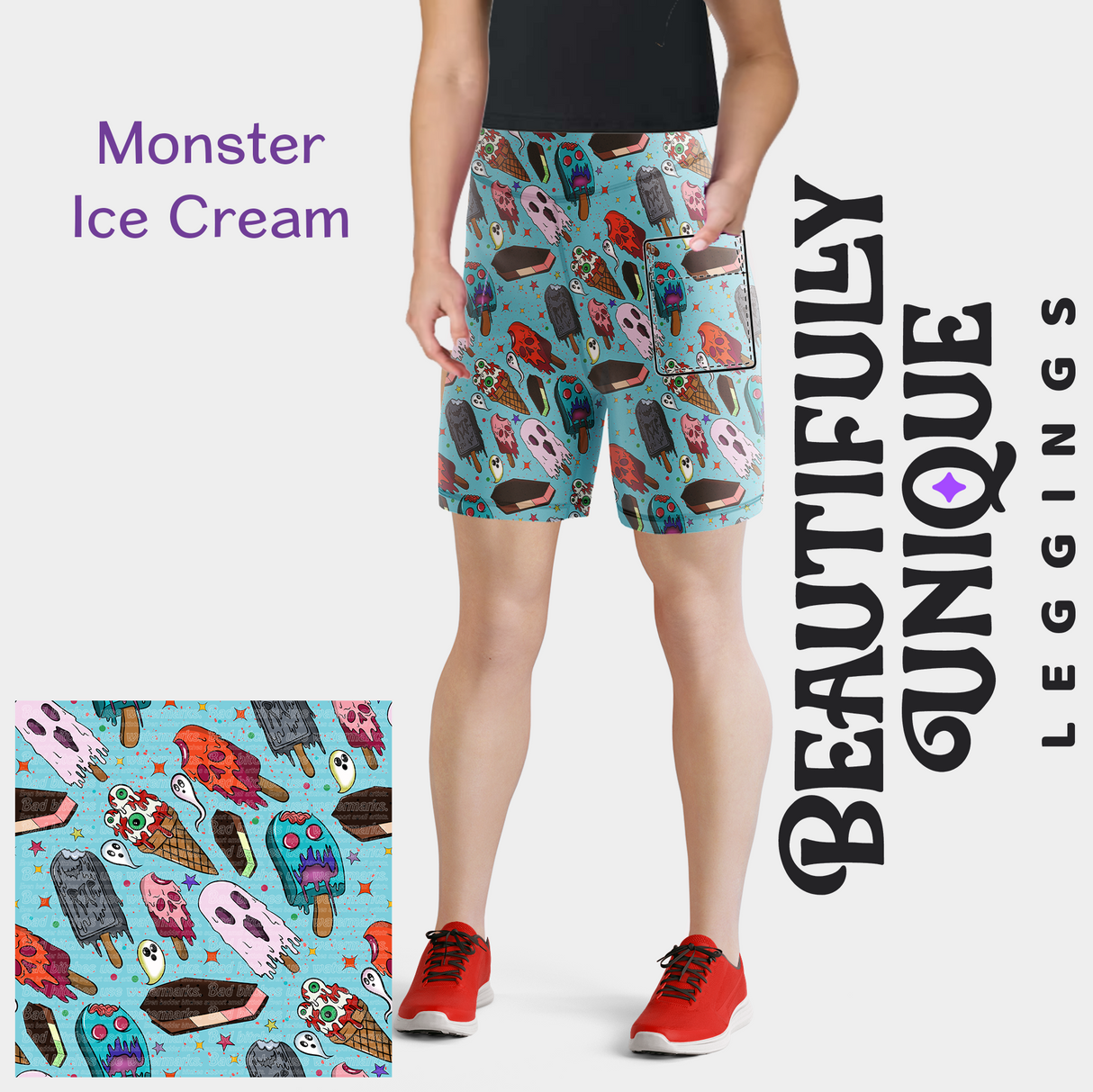 Monster Ice Cream Capris, Leggings & Biker Shorts (Exclusive) - High-quality Handcrafted Vibrant Leggings