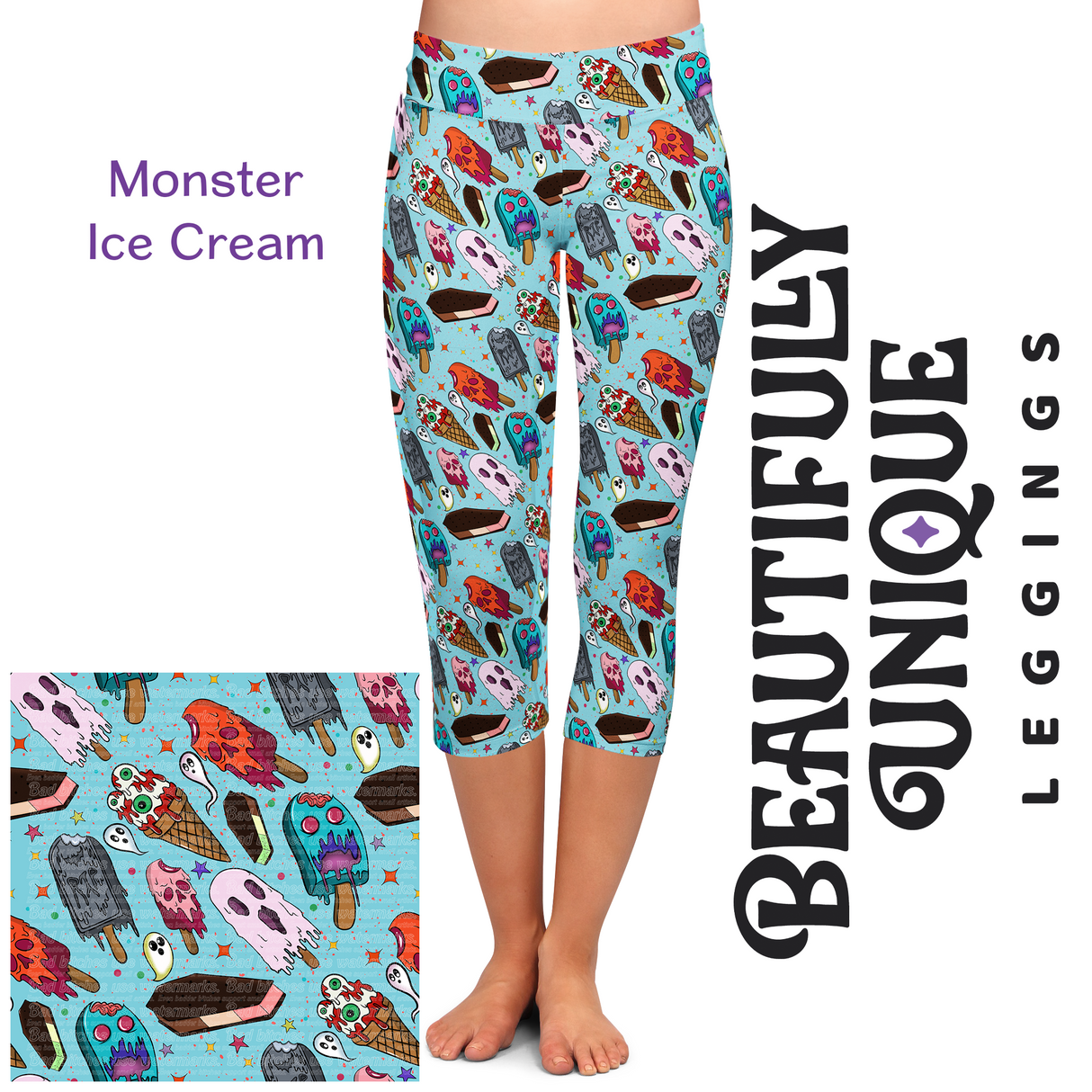 Monster Ice Cream Capris, Leggings & Biker Shorts (Exclusive) - High-quality Handcrafted Vibrant Leggings
