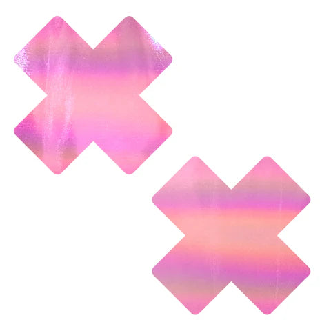 Love Heart Bare Pink Shimmer Holographic X Pasties