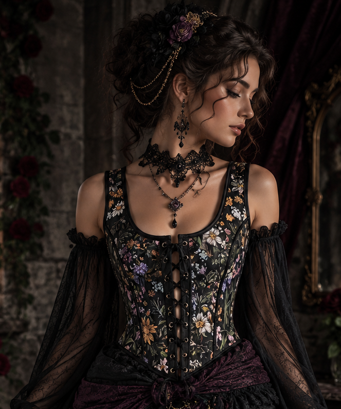 Dark Bloom Lace-Up Corset