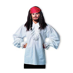 Ruffled shirt — white cotton with lace cuffs and ascot, fits chest up to 46"