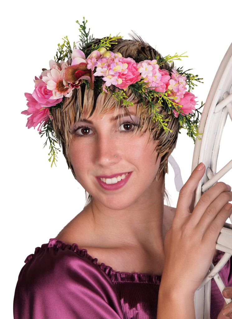 Pink Primrose and Daisy Flower Garland Crown