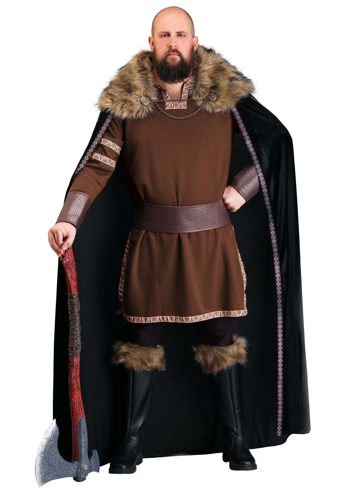 Adult Black Faux Fur Collar Viking Cape