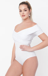 White Off Shoulder Daydreamer  Bodysuit