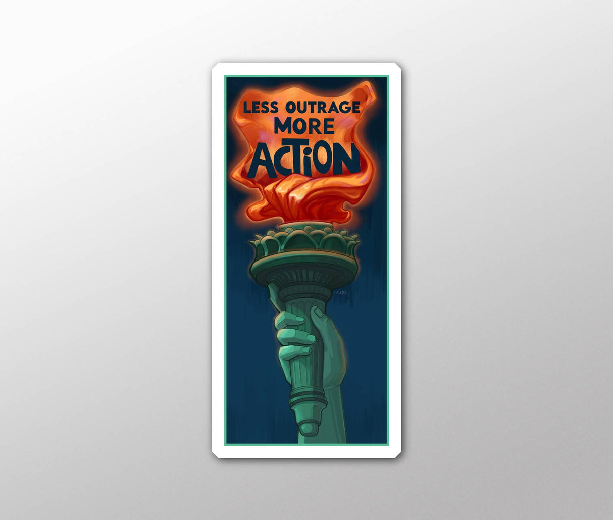 Less Outrage, More Action Sticker