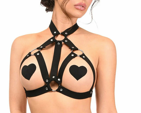 Black Stretchy Body Harness w/Silver Hardware