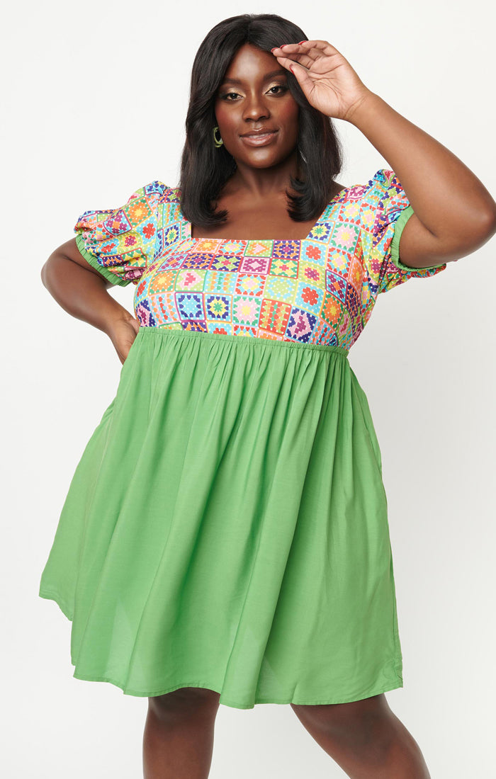 Lime Green Crochet Print Babydoll Dress The Life of the Party Lime Green Crochet Print Babydoll Dress The Life of the Party