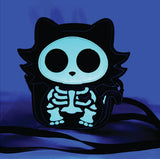 Glow in the Dark Sugar Skull Cat Crossbody Bag in Vinyl