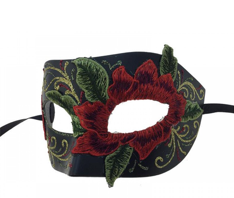 Black Mask with Red Floral Embroidery