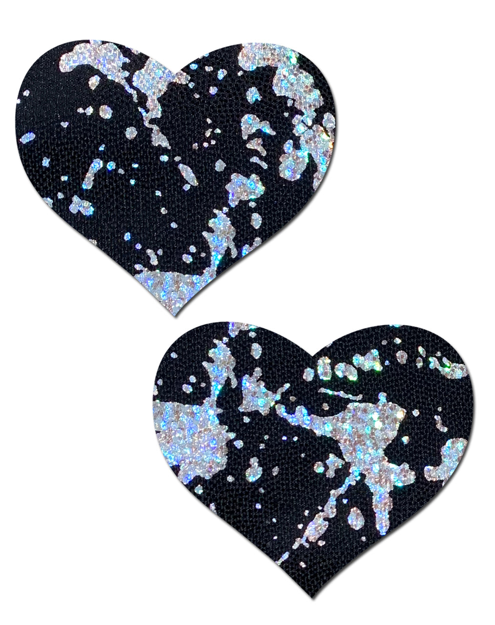 Black and Silver Splatter Holographic Heart Nipple Pasties