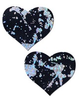 Black and Silver Splatter Holographic Heart Nipple Pasties