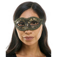 Woman wearing a decorative mask on a white background