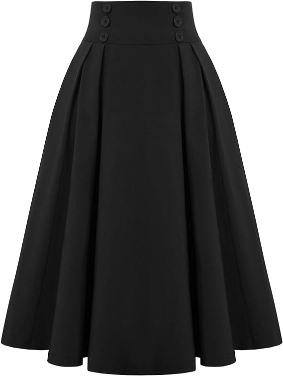 Womens Vintage High Waist Pleated Skirt