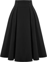 Womens Vintage High Waist Pleated Skirt