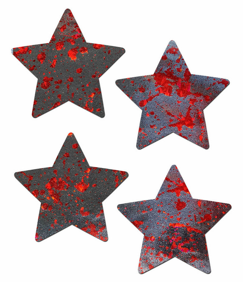 Petites: Two-Pair Small Splatter Holographic Silver/Red Nipple Pasties