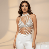 Opalite Pearl White Backless Carnival Crop Top