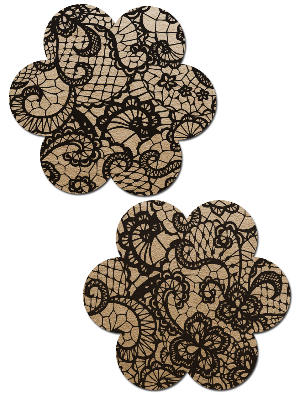 Daisy: Light Nude with Black Lace Flower Nipple Pasties