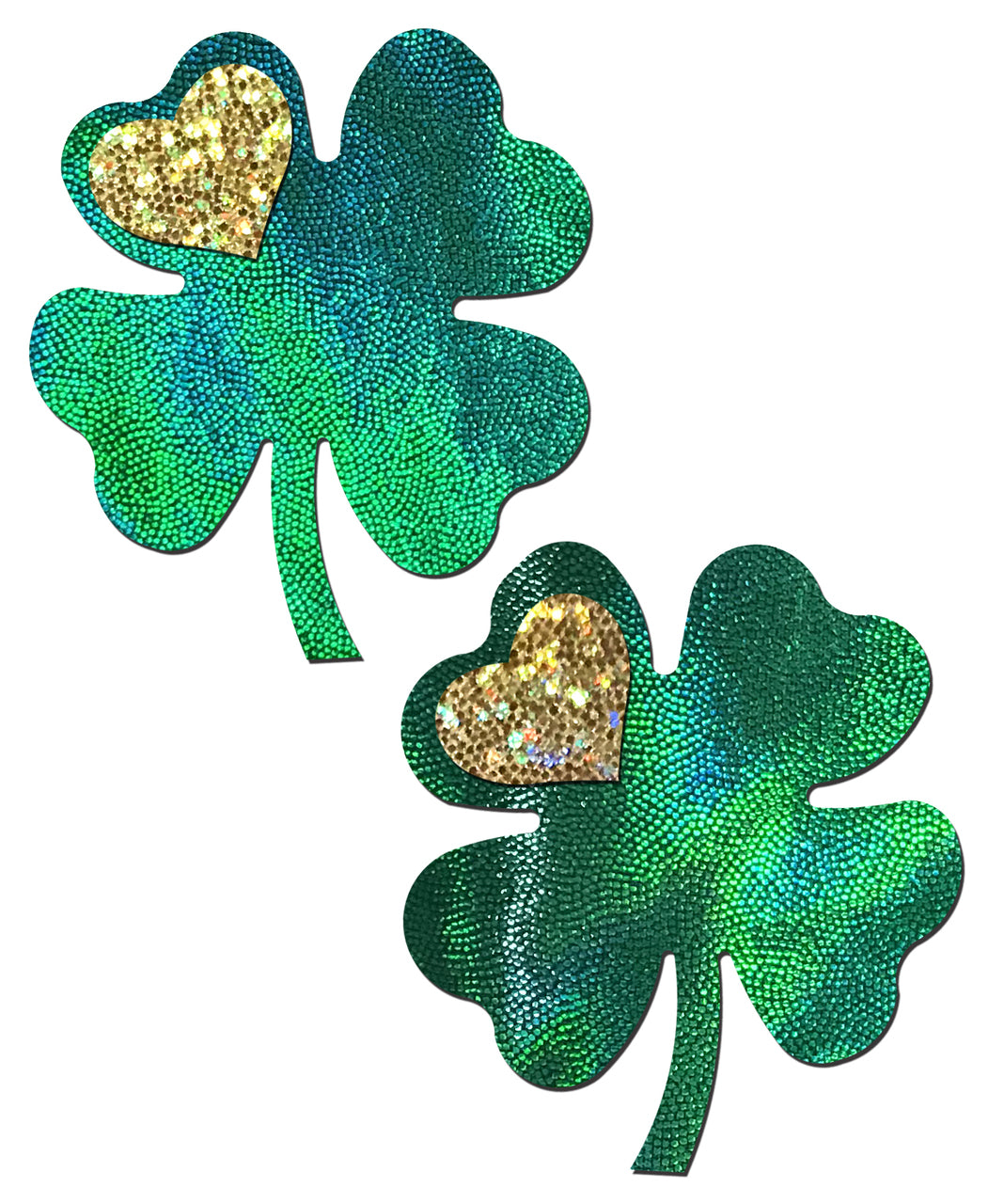 Four Leaf Clover: HolographicGreen Shamrocks with Hearts o' Gold Nipple Pasties