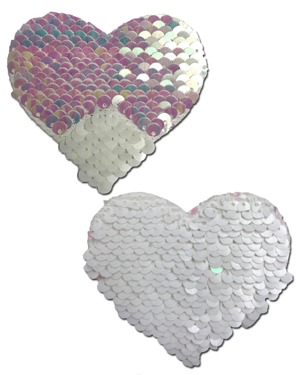 Love: Pearl & White Color Changing Sequin Heart Nipple Pasties