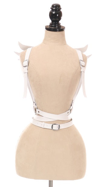 White Vegan Leather Body Harness w/Wings