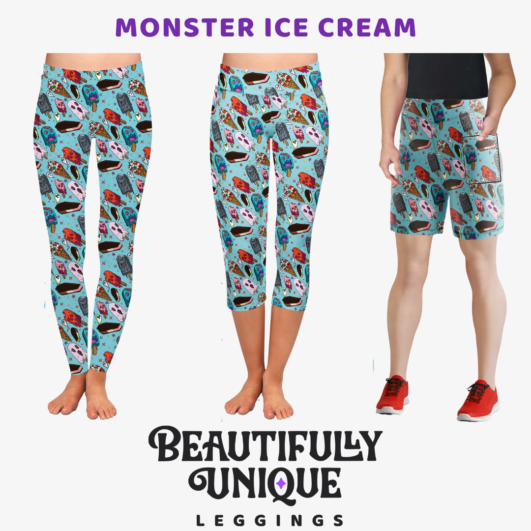 Monster Ice Cream Capris, Leggings & Biker Shorts (Exclusive) - High-quality Handcrafted Vibrant Leggings