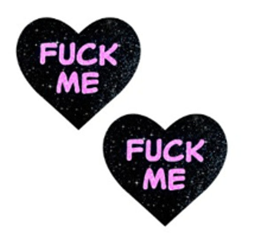 Fuck Me on Black Malice Heart Pasties