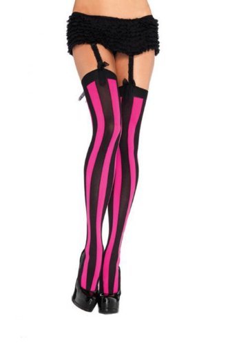 Thigh High Vertical Stripe Pink/Black
