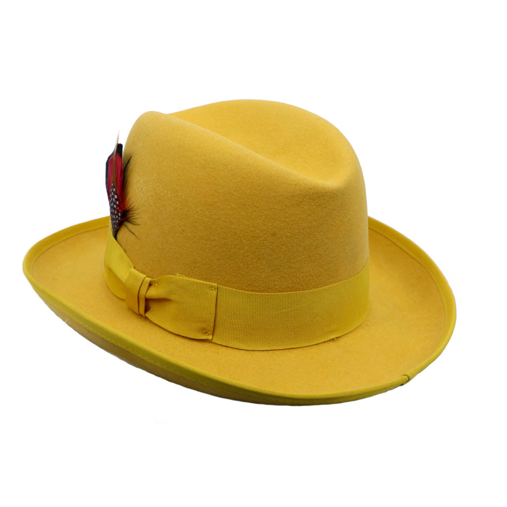 Yellow Wool Fedora with Feather