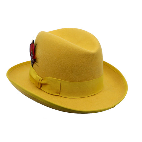 Yellow Wool Fedora with Feather