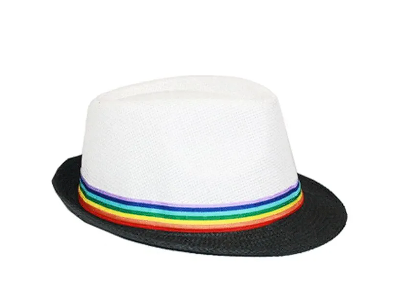 White Rainbow Stripe Trilby Fedora Straw Hat